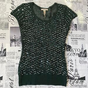 Forever-21 Green and Khaki T-shirt sequin knit